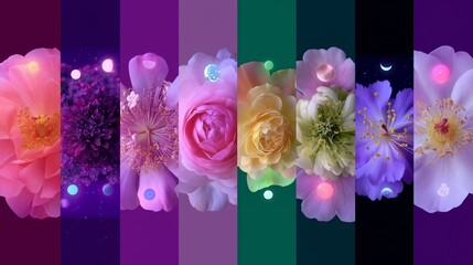 Poster - Colorful arrangement of flowers blending shades of purple, pink, and green during a creative design session