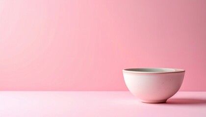 Poster - Minimalistic bowl display on pink background still life photography contemporary art soft color palette close-up perspective