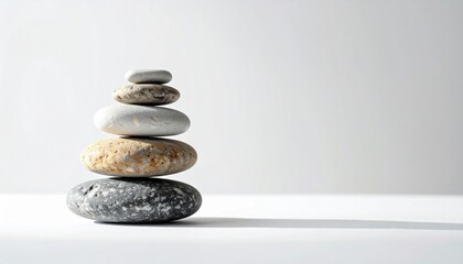 Poster - Balancing natural stones minimalist setting still life photography calm environment close-up view serenity concept