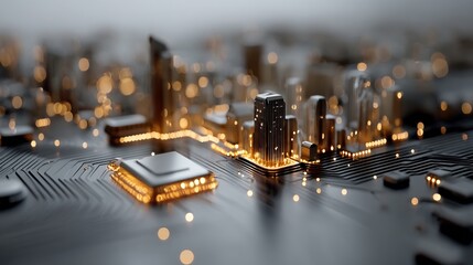 Poster - Intricate Circuitry Landscape: A Microscopic Cityscape of Technological Marvel