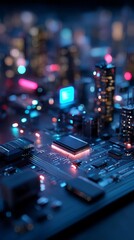 Poster - Interwoven circuits of a futuristic metropolis reflecting digital advancement