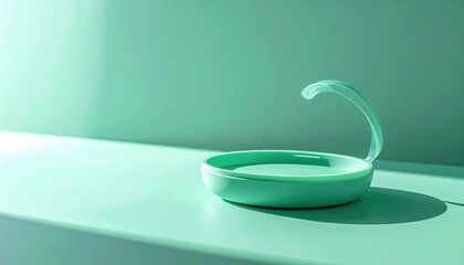 Poster - Minimalist action shot of a teal container studio setting product photography soft light environment isolated viewpoint modern aesthetic