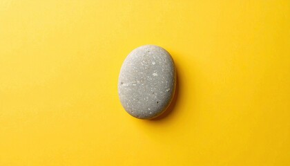 Poster - Minimalist grey stone on bright yellow background still life photography vibrant colors isolated focus artistic composition