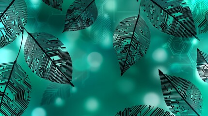 Poster - Soft green backdrop with digital leaf patterns illustrates the fusion of nature and technology