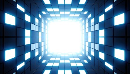 Fototapete - Dynamic light tunnel experience futuristic space digital art abstract environment perspective view visual exploration