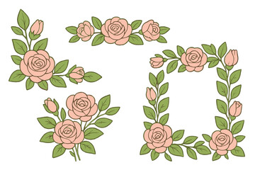 Poster - Floral decorations featuring pink roses and green leaves ideal for design projects