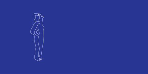Poster - the outline of a large sexy witch symbol made of white lines on the left. 3d view of the object in p