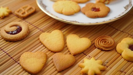 Poster - A plate of cookies with heart shapes on them, some with stars and one with a crescent moon.