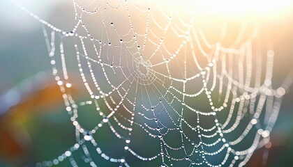 Nature's intricate web a close-up of a dew-covered spider silk at sunrise outdoor photography serenity macro view