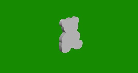 Poster - Isolated realistic white teddy bear symbol front view with shadow. 3d illustration on green chroma key background