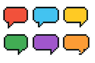 Poster - Colorful pixelated speech bubbles arranged in a grid format for digital communication representation
