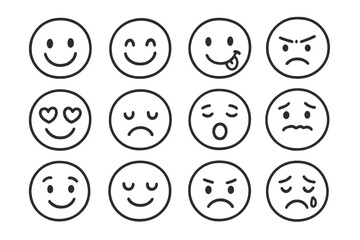 Poster - Collection of simple vector flat illustrations of various facial expressions showcasing emotions