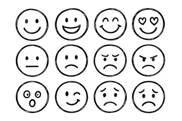 Poster - Collection of flat vector illustrations featuring various emoticons expressing different emotions and feelings