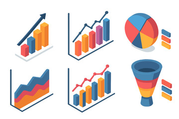 Aufkleber - Modern vector flat illustration of various data visualization techniques including graphs and charts for analytical purposes
