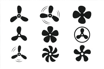Poster - Collection of vector flat illustrations featuring various fan shapes and designs in a black and white format