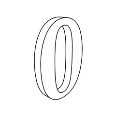 Poster - The outline of a large number zero symbol is made with black lines. 3D view of the object in perspective. Vector illustration on white background