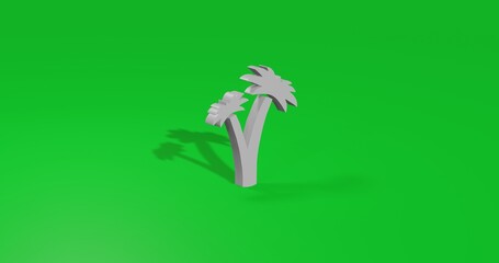 Poster - Isolated realistic white palm trees symbol front view with shadow. 3d illustration on green chroma key background