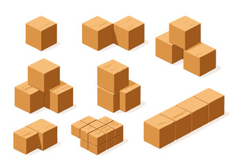 Poster - Various arrangements of wooden blocks showcase creativity and design in a playful vector flat illustration