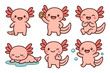 © icon_art - Cute axolotl characters expressing various emotions and activities in a colorful vector flat illustration