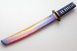 © Milaballe - Vibrant rainbow damascus steel tanto: exquisite japanese blade with colorful patterns