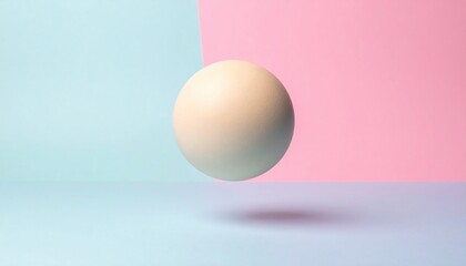 Poster - Floating sphere display in minimalist art studio abstract photography soft color palette modern aesthetic