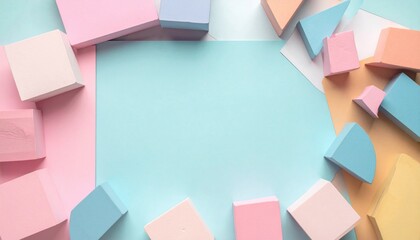 Poster - Creative colorful shapes arrangement studio table artistic content bright environment top-down view visual design concept