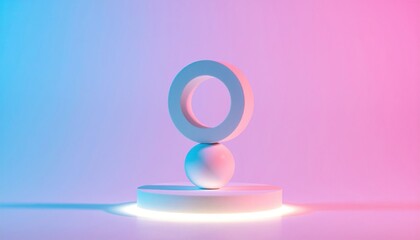 Poster - Dynamic geometric shapes balancing act studio setting 3d render vibrant colors low angle modern art concept