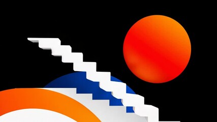 Poster - Abstract geometric composition with vibrant shapes and contrasting colors on black background for modern design projects
