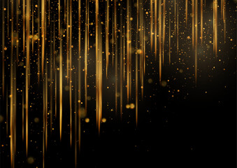 Poster - Golden shiny sparkling background with bokeh lights and smooth lines. Luxury vector design