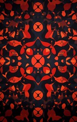 Poster - Red and black pattern, symmetrical circles, simple geometric shapes, repeating patterns,