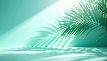 Poster - Tropical greenery leaves casting shadows modern indoor space nature photography bright minimalist environment eye-level perspective serene concept