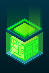 Fototapete - Isometric database. Isometric futuristic server. Big data isometric. Cloud computing and file cloud storage. Isometric technology