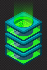 Fototapete - Isometric database. Isometric futuristic server. Big data isometric. Cloud computing and file cloud storage. Isometric technology