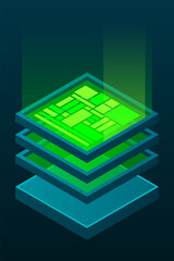 Fototapete - Isometric database. Isometric futuristic server. Big data isometric. Cloud computing and file cloud storage. Isometric technology