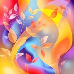 Aufkleber - Abstract Floral Dreamscape, A Symphony Of Color And Light. Translucent Leaves Dance. Organic Shapes Emerge In A Fluid, Harmonious Blend.