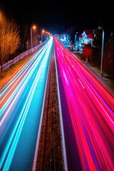Poster - Vibrant City Lights at Night Captured through Long Exposure Techniques with Double Exposure Effects