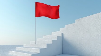 3D icon of a goal flag on steps, isolated white background