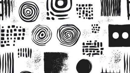 Aufkleber - Abstract Black And White Geometric Pattern With Circles Squares And Lines