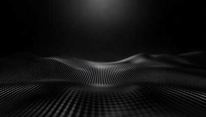 Poster - Abstract Black and White Glowing Particle Wave Background