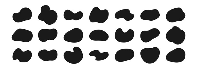 Fototapete - Irregular black blobs. Modern freeform liquid elements, amoeba shapes collection.