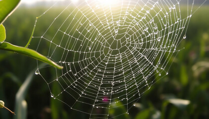 Close-Up of Dew-Covered Spider Web