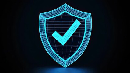 Poster - Futuristic Shield with Check Mark in Blue Wireframe Design