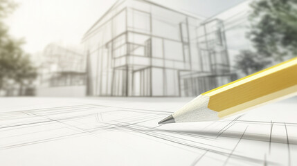 Poster - Architectural draft in progress with pencil on paper, showcasing modern design elements