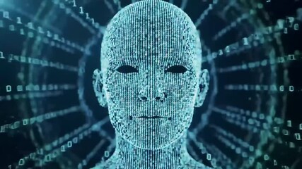 Poster - Human Face Formed by Binary Code Representing Artificial Intelligence

