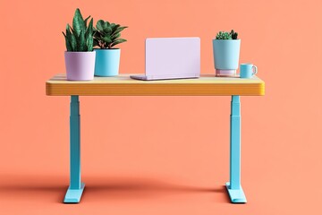 Poster - Vibrant workspace with plants and modern desk design features in home office setup