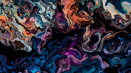 Poster - Celestial Swirls: An abstract, macro view unveils a mesmerizing display of vibrant colors, reminiscent of a celestial galaxy. Swirling textures and dynamic patterns dance, forming a stunning display.