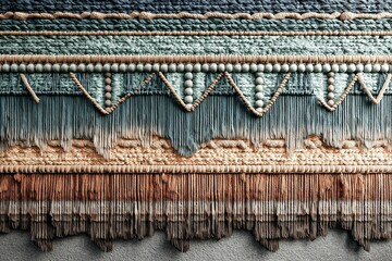 Poster - beautifully crafted macrame wall hanging displaying intricate patterns and textures in earthy tones
