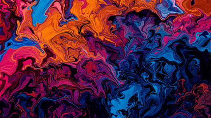 Poster - Abstract Fluid Art: Vibrant swirls of blue, orange, and pink create a mesmerizing abstract painting, evoking feelings of energy and movement.