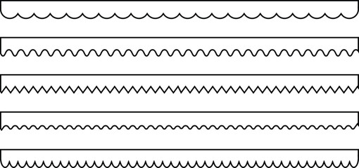Poster - Scalloped edge vector. Zigzag stripes set. Seamless line zigzag pattern design. Simple scalloped border, texture ribbons, seamless pattern Vector illustration. Horizontal zig zag line. 