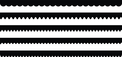 Poster - Horizontal zig zag line. Zigzag stripes set. Scalloped edge vector. Seamless line zigzag pattern design. Simple scalloped border, texture ribbons, seamless pattern Vector illustration. 